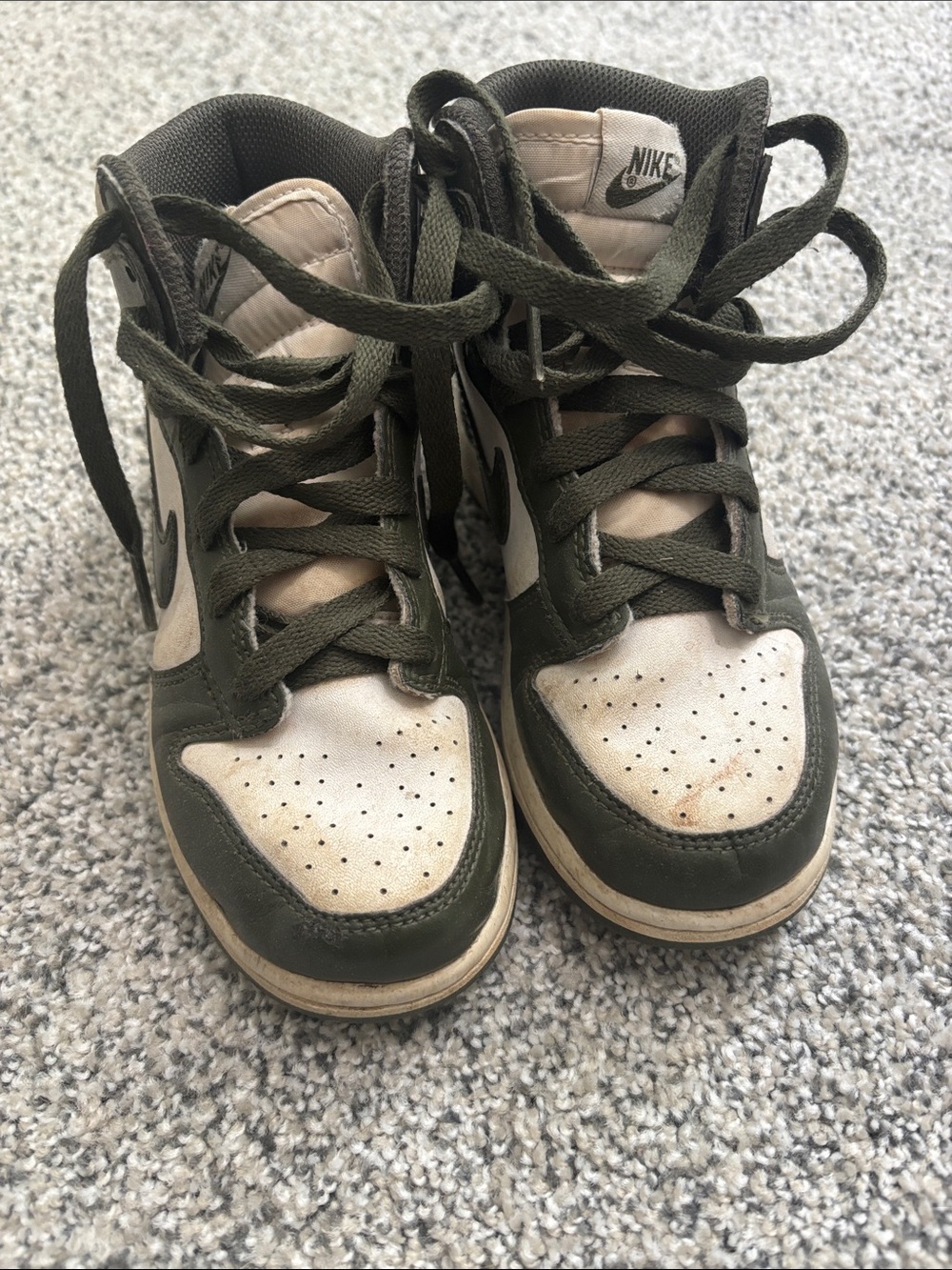 Nike Kids High-Top Sneakers in Olive Green and Cream
